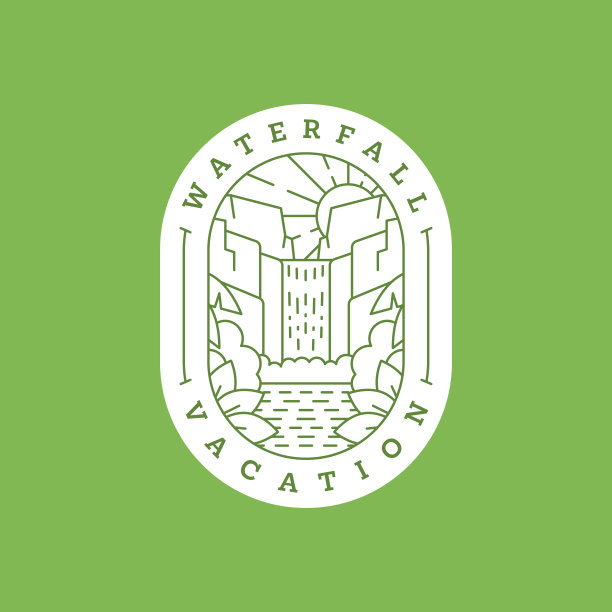 瀑布度假插图单线或线艺术风格矢量图片下载