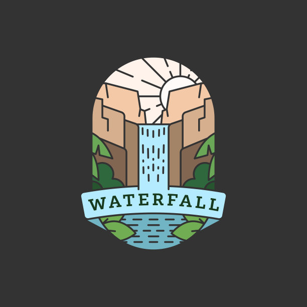 瀑布度假插图单线或线艺术风格矢量图片下载