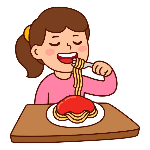 女孩吃意大利面卡通画图片下载