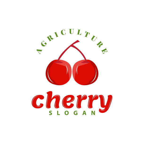 红莓水果花园植物剪影设计模板樱桃标志矢量插图图片下载
