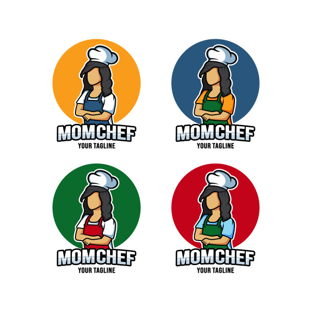 妈妈厨师卡通人物矢量与不同的颜色。厨师吉祥物插图。图片下载
