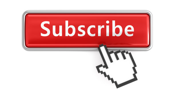 订阅。红色按钮与点击手光标隔离在白色背景。网页设计图标集。图片下载