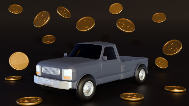 一辆卡车捡起汽车和散落的金币图片下载