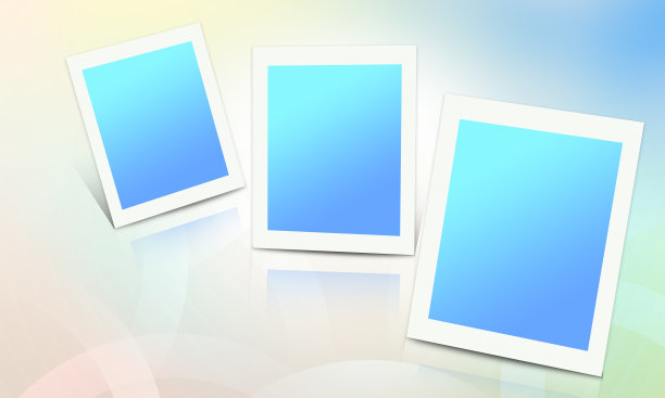 三相框，白色相框，蓝色相框内，以彩色地板为背景，对象、装饰、时尚、照片、复制空间图片下载
