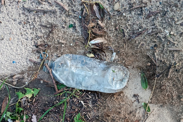 垃圾。皱巴巴的塑料瓶躺在地上。污染环境，危害自然。肮脏的空水瓶。对环境负责的行为。用过的塑料瓶。励志的照片图片下载