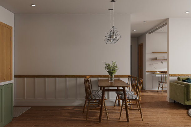 家庭内部，现代白色餐厅内部，灰色空墙模拟，3d渲染图片下载