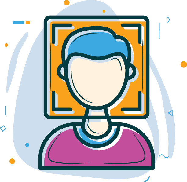 人脸识别概念、人脸扫描3D活力检测矢量设计、通用人工智能符号、自然语言处理符号、机器与深度学习股票插画图片下载