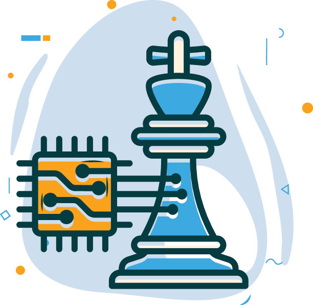 预测AI对手玩家策略概念，游戏程序矢量设计，人工通用智能符号，自然语言处理符号，机器深度学习插画图片下载