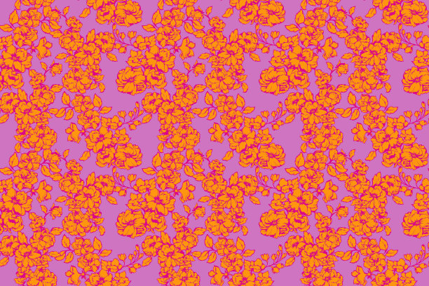 彩色无缝花卉图案。华丽的植物设计在紫色的背景。手绘夏日盛开的草地。抽象艺术的花朵自然点缀。矢量图图片下载