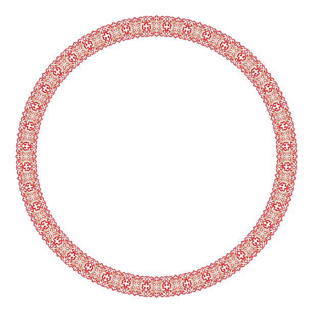 矢量红色和金色圆形哈萨克民族装饰品。大草原民族的民族格局，哈萨克人，蒙古人，吉尔吉斯人，卡尔梅克人，布里亚特人。圆，边框。对于喷砂器图片下载