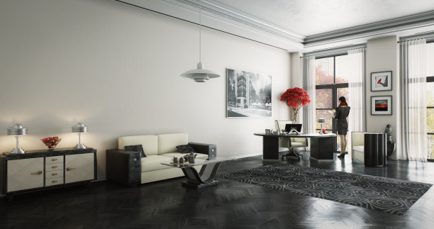 优雅的黑白装饰艺术办公室室内设计图片下载