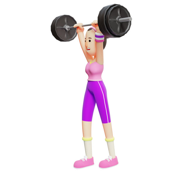 3D瑜伽包。一位女卡通人物正在做举重练习。运动中的女孩图片下载