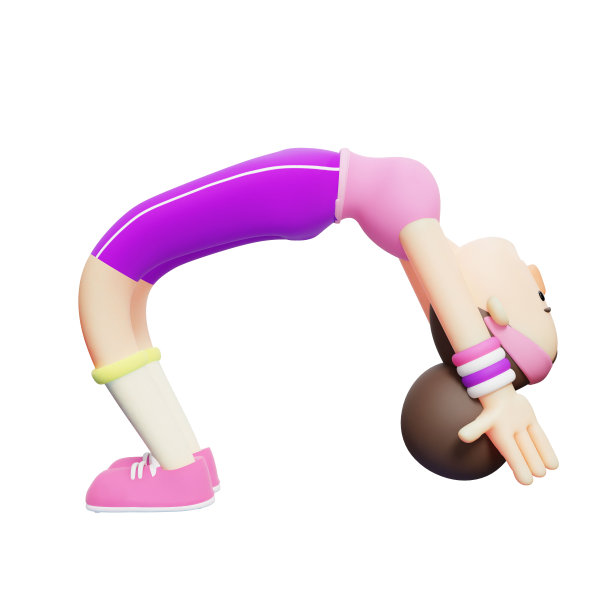 动画瑜伽女孩的3D卡通。桥牌瑜伽姿势中的女性角色。包图片下载