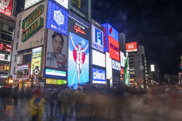 大阪东屯堀的格力高人广告牌和其他广告图片下载