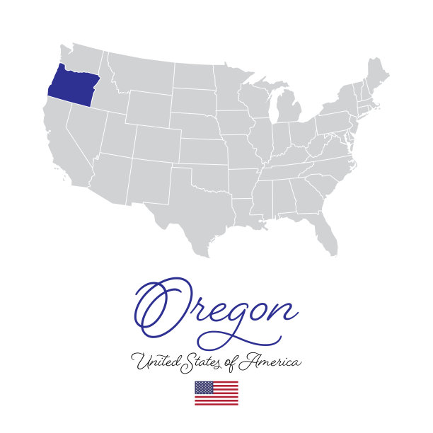 俄勒冈州在美国矢量地图插图图片下载