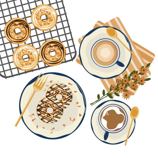 一组食物矢量图标插图面包店烘焙，面包，烹饪，甜甜圈，甜点，新鲜和美味的插图。用于包装、标签或标志。标牌、传单或菜单上的食物艺术。图片下载