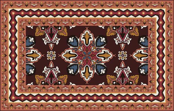 波斯地毯，红色抽象图案复杂花地毯纳瓦霍图片下载