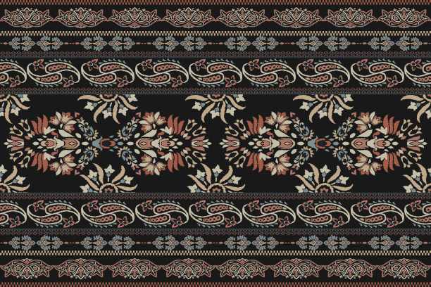 伊卡特部落印第安人无缝图案。民族阿兹特克织物地毯曼陀罗装饰本土波西米亚纹样纺织品。几何非裔美国东方传统矢量插图。刺绣的风格。图片下载
