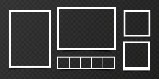 一组不同形状的空相框，隔离在黑暗透明的背景上。空白照片边框。矢量图图片下载