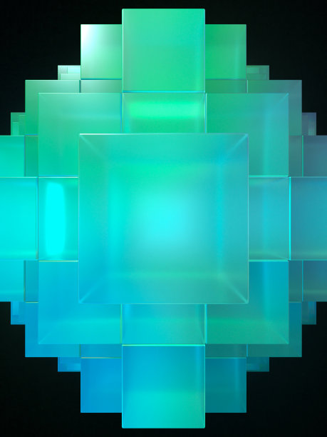 一个金字塔的3D插图，堆叠着神奇的发光立方体图片下载