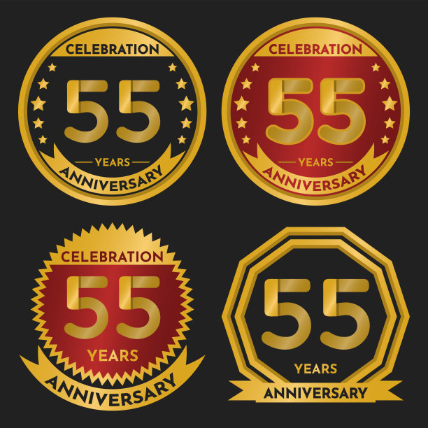 庆祝55周年-金印，4变种，红宝石和透明印章。图片下载