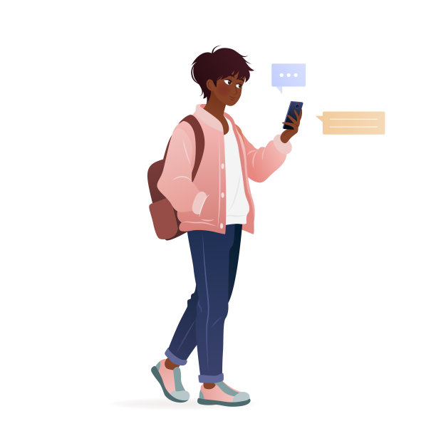 学生站着用他的智能手机。图片下载