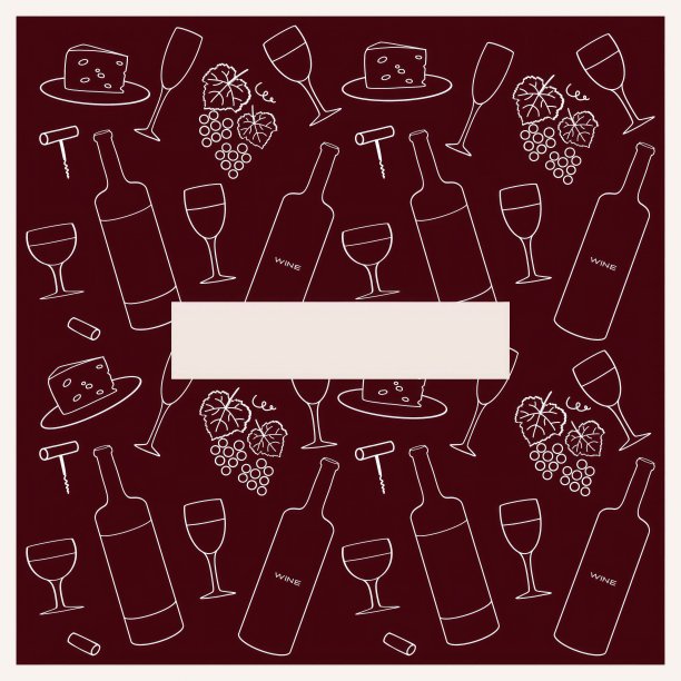 以葡萄酒为主题的设计，以酒红色为背景，以酒瓶、玻璃杯、奶酪和葡萄为特色图片下载