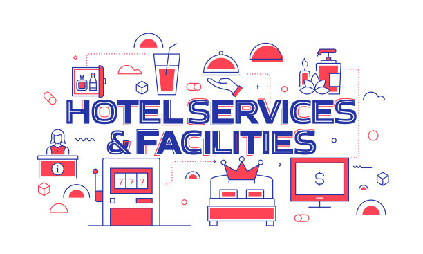酒店服务和设施相关的线条风格横幅设计网页，标题，小册子，年度报告和书籍封面图片下载
