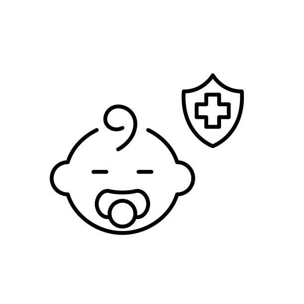 有奶嘴和医疗保险的婴儿。儿童医疗保健。像素完美矢量图标图片下载