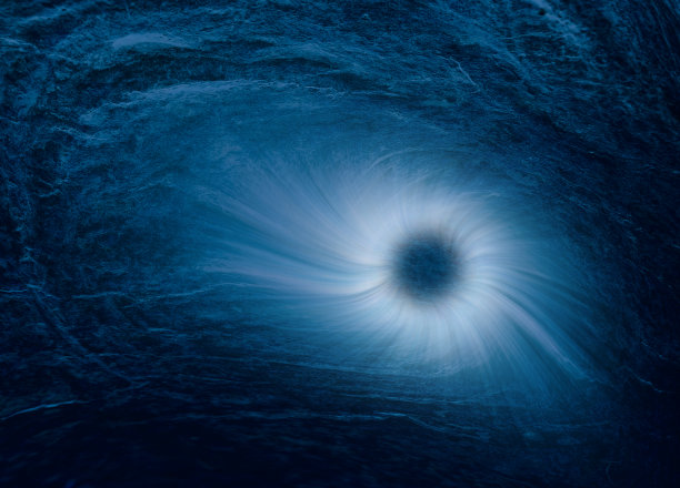 宇宙插图描绘了行星表面漆黑一片，白色气体被吸入黑洞。图片下载