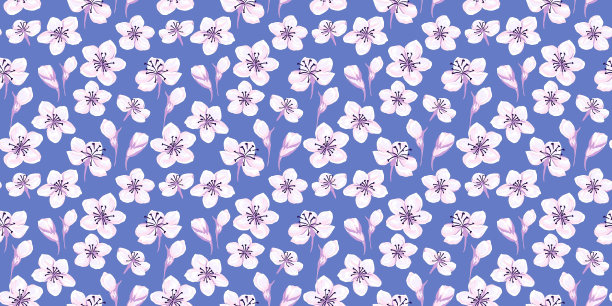 抽象的艺术花卉图案在蓝色的背景。矢量手绘。愚蠢的小花和小芽无缝打印。为纺织品、织物、封面设计装饰品图片下载