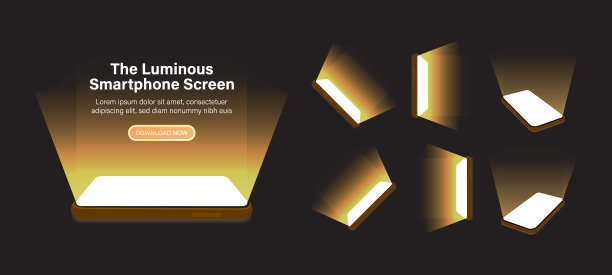 智能手机和移动屏幕显示与3D透视和黄色和金色照明-矢量插图图片下载