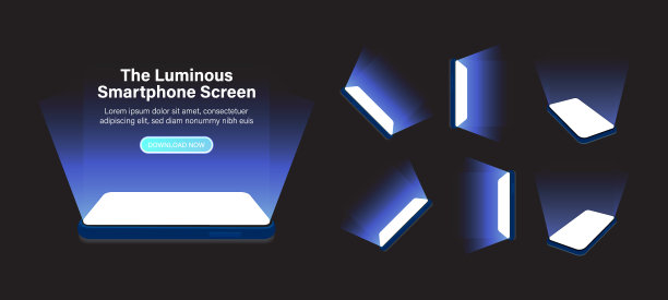 智能手机和移动屏幕显示与3D透视和蓝色照明-矢量插图图片下载