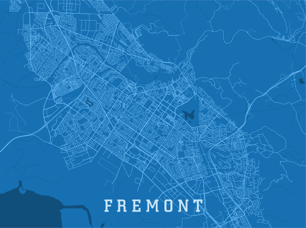 加州弗里蒙特市矢量地图蓝色水平图片下载