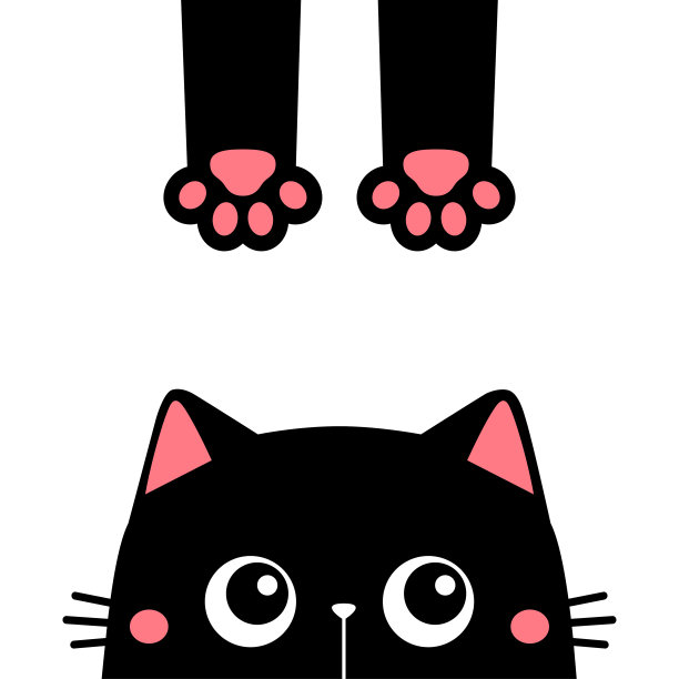 偷窥黑猫小猫脸头轮廓图标。粉红色的爪印腿。有趣的卡哇伊涂鸦动物。可爱的卡通有趣的婴儿宠物角色。标签打印。平面设计。白色背景。图片下载
