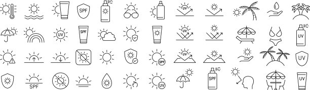 太阳单色线条艺术图标集矢量图图片下载