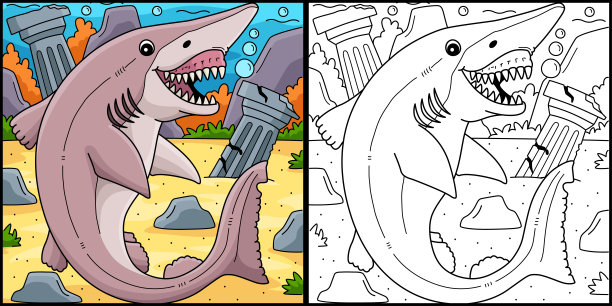 地精鲨鱼着色页彩色插图图片下载