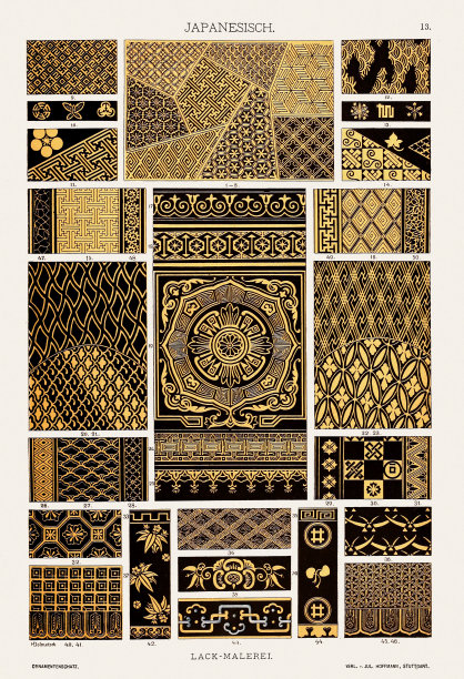 日本古代的装饰品。1887年出版的一本德国书中的插图，展示了所有艺术时期的优雅装饰品。图片下载
