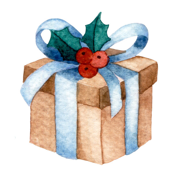 水彩画，圣诞礼物。卡通图片下载