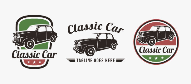 一套复古复古徽章经典汽车在白色的背景图片下载