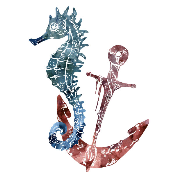 水彩和水墨手绘海洋生物、海洋水下生物。鱼、贝壳、藻类、海藻。构图插图，风格化，孤立在白色。适用于动物园、商店、水族馆、化妆品、度假村图片下载