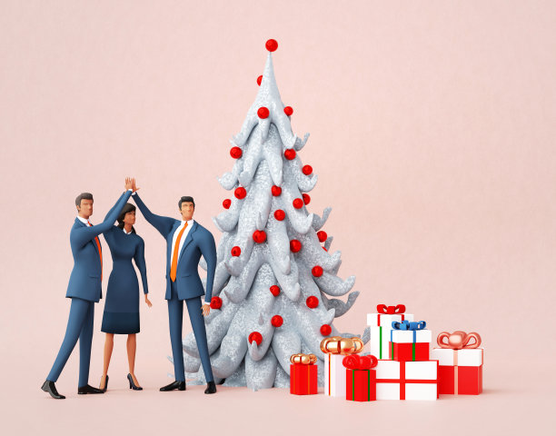 成功的商业团队庆祝圣诞节。3D渲染。插图图片下载