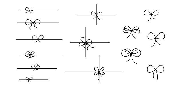 礼品弓为目前的图标集。带结涂鸦，矢量线绘制。轮廓最小领带手绘草图隔离在白色图片下载