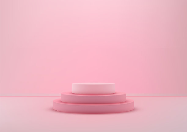 极简主义3D粉红色讲台与步骤对一个柔和的粉红色背景，理想的现代产品展示和优雅的模型图片下载
