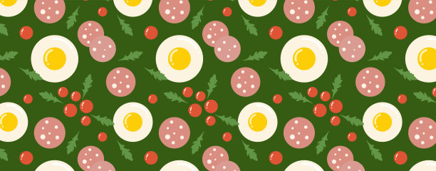 配煎蛋，圣女果，芝麻菜和香肠。图片下载