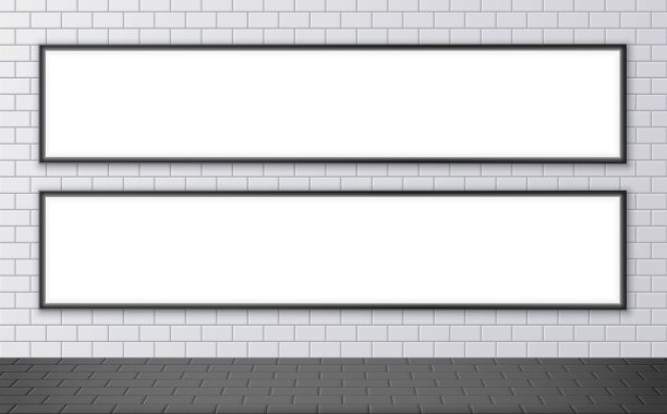地铁站的空白广告牌模型。街道墙上的两幅水平海报。图片下载