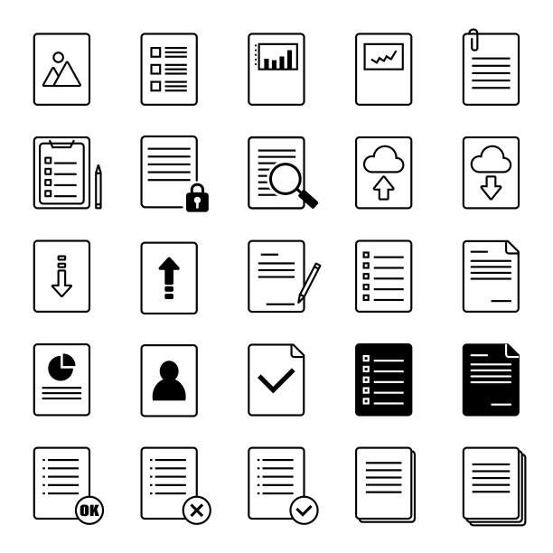 它是一组用简单线条绘制的文档图标。图片下载