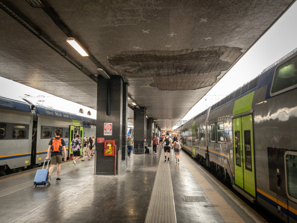 在意大利罗马，人们在罗马终点站登上一列郊区列车。这张照片捕捉到了欧洲最大的火车站之一繁忙的气氛。图片下载