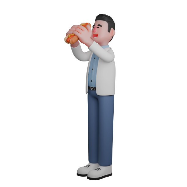 专业3D男性保健医生。男主角正在吃热狗。卡通图片下载
