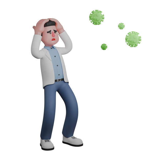专业的3D动画男医生。面对病毒的焦虑男性角色。医疗保健图片下载